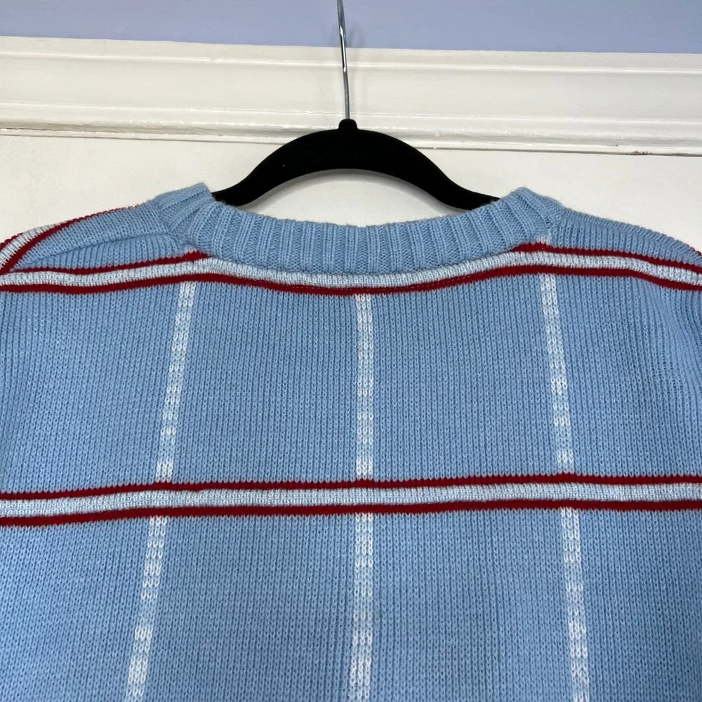 Y2K Vintage SouthPole Sweater Baby Blue Red Stripe Embroidered Men's Size Large